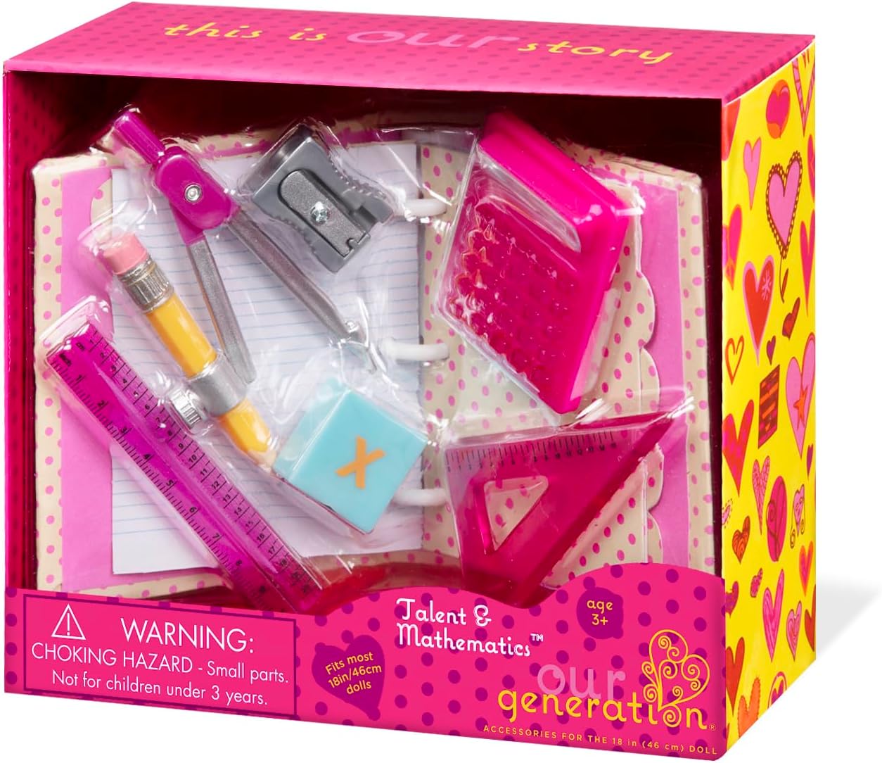 Nosso conjunto de talentos e matemática da geração – Kit de materiais escolares para bonecas de 18 polegadas – Conjunto de acessórios de matemática com 18 peças