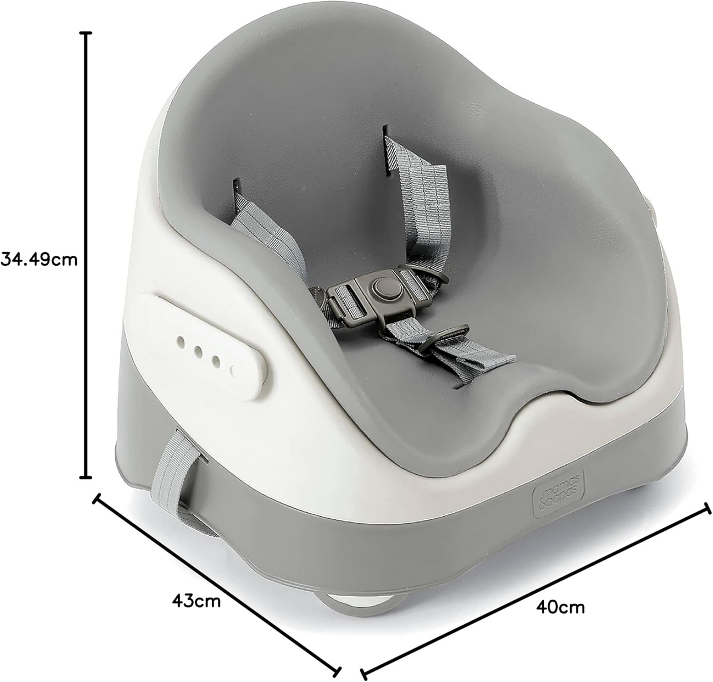 Assento elevatório Mamas & Papas Baby Bud para refeições, tabuleiro amovível, cinto de segurança, assento ajustável e pés antiderrapantes, cinzento Pebble