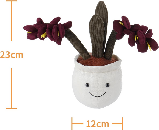 Cordeiro de damasco Brinquedo de peluche orquídea borboleta em vaso, Brinquedos macios Planta de peluche fofinho perfeito para criança 9,1 polegadas