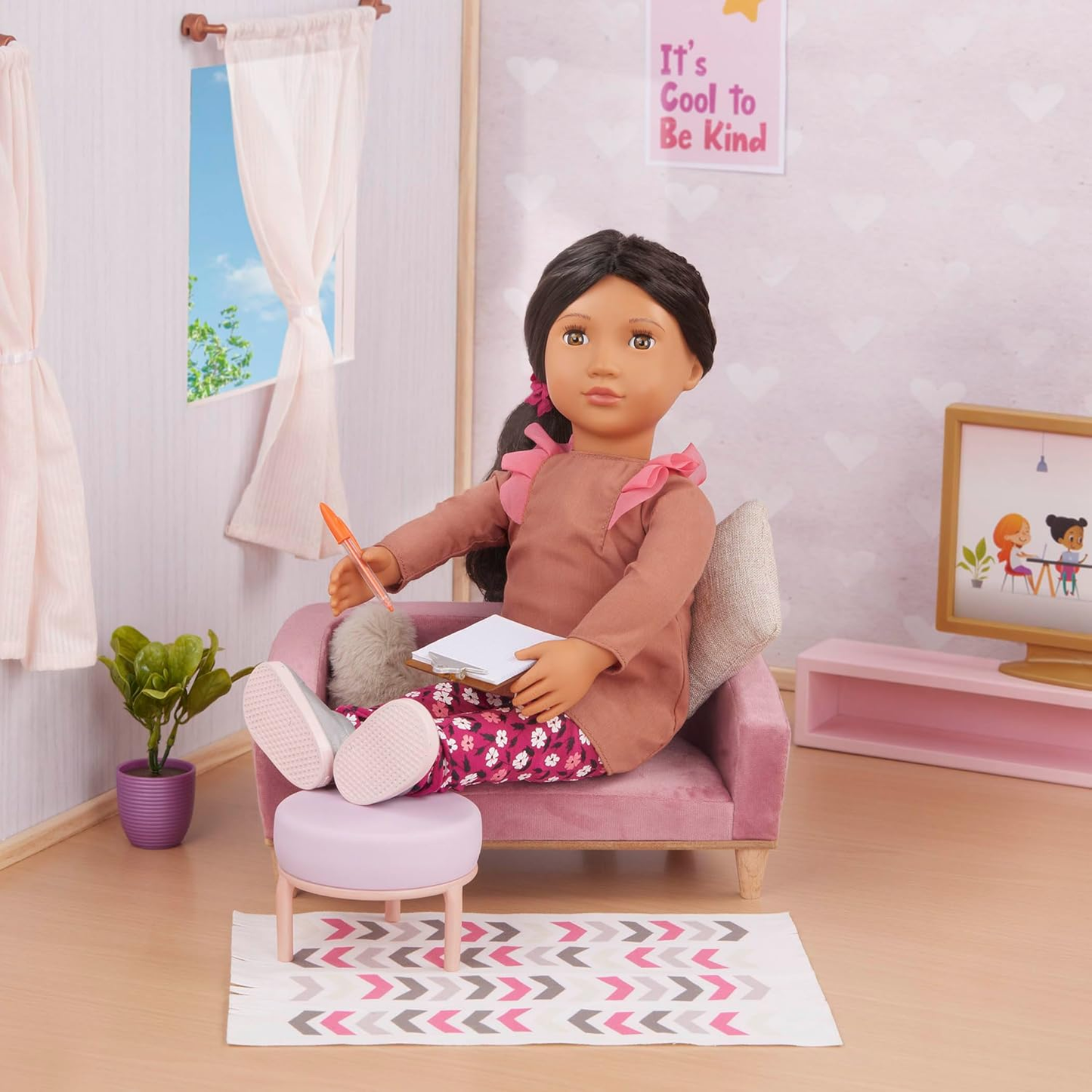 A Nossa Geração – Móveis para Casa de Bonecas – Sofá, Tapete e Conjunto de TV – Acessórios para Bonecas de 18 Polegadas – Brincadeiras de Faz de Conta – Brinquedos para Crianças a partir dos 3 anos – Conjunto de Sala OG Lovely