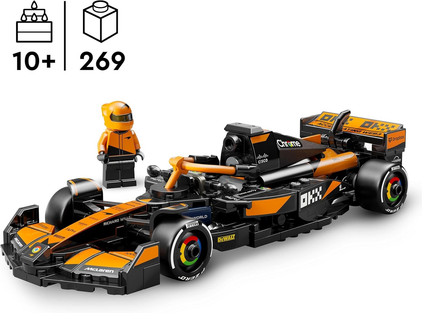 LEGO Speed Champions McLaren F1 Team MCL38 Race Car Toy com uma minifigura colecionável de piloto de Fórmula 1 - Kits de modelos para meninos e meninas de 10 anos ou fãs adultos de automobilismo 77251