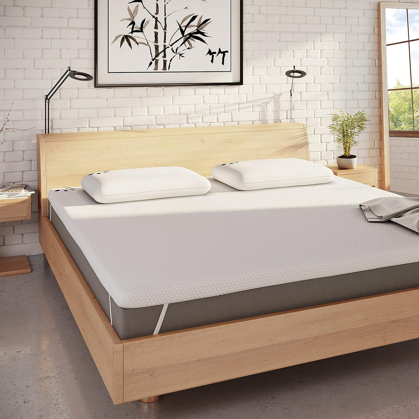 The Topper - Colchão de espuma viscoelástica com infusão de gel (hidroespuma) de bambu (casal pequeno: 190 x 120 x 5 cm) branco