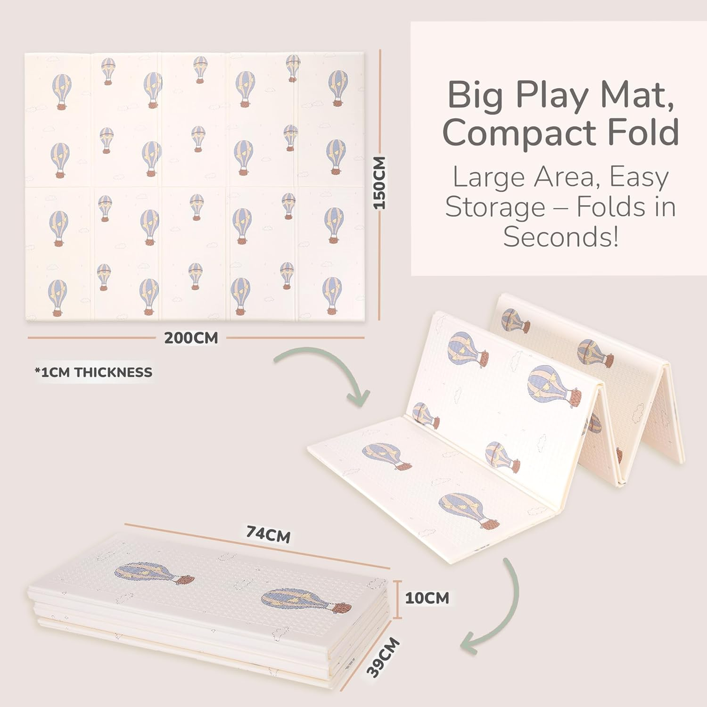 Tiny Trees® – Tapete de brincar para bebé  Dobrável, antiderrapante e acolchoado, ideal para gatinhar e a hora da barriga. Mede 150x200 cm, é resistente à água e manchas, oferecendo conforto e segurança para crianças brincarem no chão.