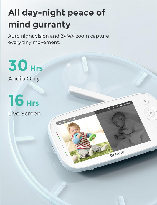 Dr.Care Add-on Baby Camera NovaView/VAVA Baby Monitor, Visão noturna, Tempo real/VOX, Zoom 2X/4X, Pan & Tilt, 1000 pés