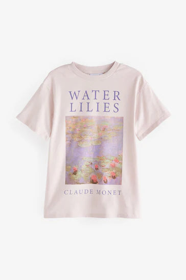 |Girl| Camiseta Com Licença De Artista - Roxo Claude Monet Water Lilies (3-16 anos)