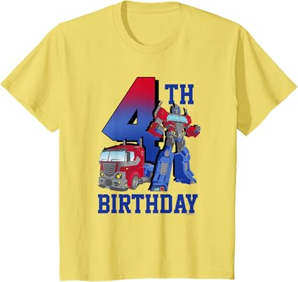T-shirt com poster comemorativo do 4º aniversário do Optimus Prime de Transformers com efeito degradé