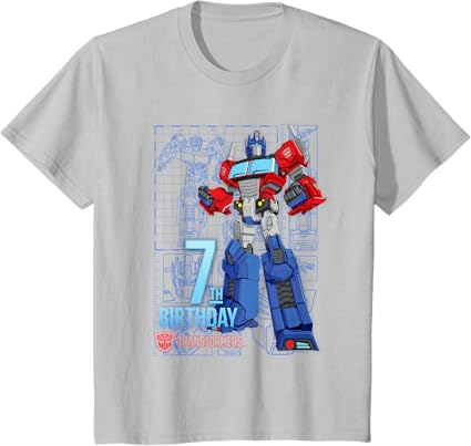 T-shirt de aniversário dos 7 anos do Optimus Prime dos Transformers