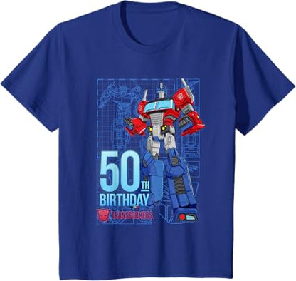 T-shirt de aniversário dos 50 anos do Optimus Prime dos Transformers