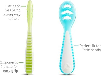 Colheres de Introdução Alimentar em Estágios Munchkin Gentle Dip | Para Bebês a partir de 4 Meses | Ideal para Baby-Led Weaning (BLW) | Design Ergonômico | Livre de BPA | Azul e Verde | Kit com 3