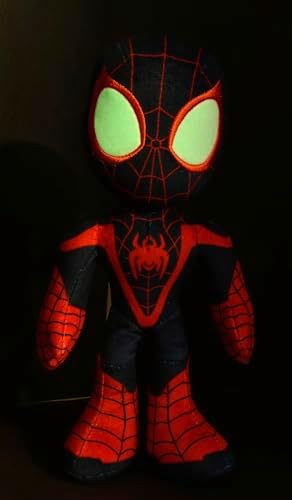 Disney 6315875812X12 Boneco de Ação Miles Morales do Aranhaverso, 25 cm, Pelúcia, com Olhos que Brilham no Escuro, Tamanho Único