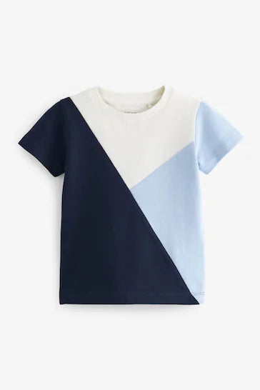 |Boy|  Camiseta Colourblock De Manga Curta - Blue Pique Jersey (3 meses a 7 anos)