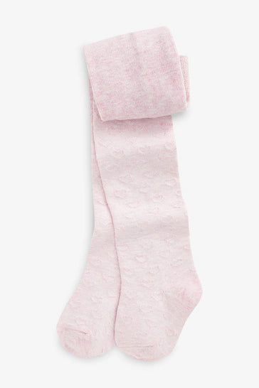 |BabyGirl| Meia-Calça De Coração Texturizada Rica Em Algodão - Pink