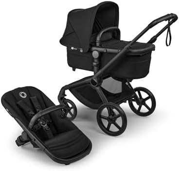 Bugaboo Carrinho de Bebê Fox 5 Renew All-Terrain, 2 em 1, com Suspensão Total, Fácil de Dobrar, Assento Extensível para Crianças, Manobrabilidade com Uma Só Mão, Chassi Preto e Capota Preta Tradicional.