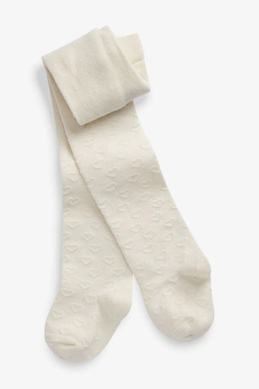 |Niña| Medias con forma de corazón texturizadas ricas en algodón - Ecru Cream