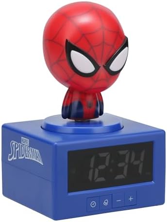 Despertador digital Paladone Marvel Homem-Aranha com luz noturna e música, decoração oficial licenciada do MCU para quarto de crianças e adolescentes, funciona a bateria, rosa.