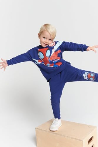Conjunto de moletom infantil Marvel Homem-Aranha e Seus Incríveis Amigos – Moletom oficial azul-marinho e calça de moletom com punho, conjunto de moletom infantil rico em algodão, roupas do Homem-Aranha para crianças de 1 a 5 anos.