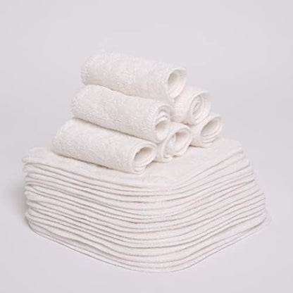 Pacote com 25 Toalhinhas de Bambu Reutilizáveis (Rosto e Bebê) – Toalhas de Flanela Macia de 20 cm x 20 cm com Bolsa Decorativa e Estilosa de 100% Algodão – Essenciais para Recém-Nascidos