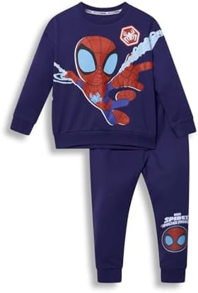 Conjunto de moletom infantil Marvel Homem-Aranha e Seus Incríveis Amigos – Moletom oficial azul-marinho e calça de moletom com punho, conjunto de moletom infantil rico em algodão, roupas do Homem-Aranha para crianças de 1 a 5 anos.