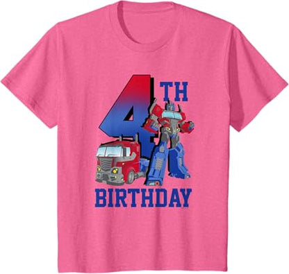 T-shirt com poster comemorativo do 4º aniversário do Optimus Prime de Transformers com efeito degradé