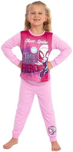 Pijama Marvel para Meninas, Pijama Infantil do Homem-Aranha e Seus Incríveis Amigos, Conjunto de Pijama Aranha Fantasma para Meninas, Ideal para o Inverno, Tamanhos de 18 Meses a 8 Anos