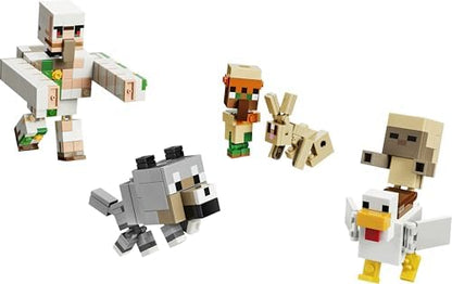 LEGO Minecraft Ataque no Deserto do Cavaleiro Galinha - Brinquedo com 6 figuras, incluindo Golem de Ferro e Lobo Bebê - Decoração para Quarto Infantil - Presente Gamer para Meninos, Meninas e Fãs a partir de 9 Anos - 21592