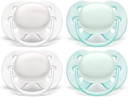 Philips Avent Chupeta ultramacia, 0-6 meses, branco ártico/verde, pacote com 2, SCF210/03