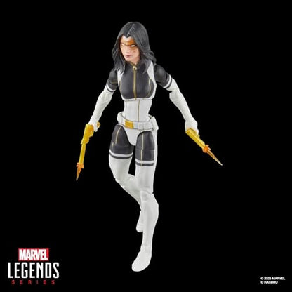 Figuras de ação da Madame Máscara e Ossos Cruzados da série Marvel Legends, nas cores dourada, preta e vermelha.