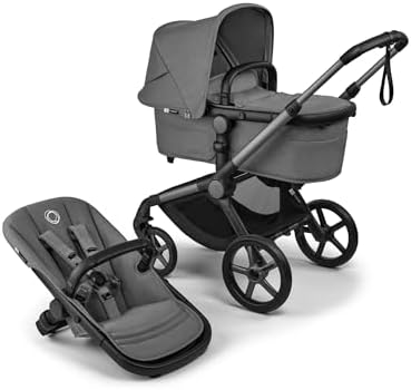 Bugaboo Carrinho de Bebê Fox 5 Renew All-Terrain, 2 em 1, com Suspensão Total, Fácil de Dobrar, Assento Extensível para Crianças, Manobrabilidade com Uma Só Mão, Chassi Grafite e Capota Cinza Lunar