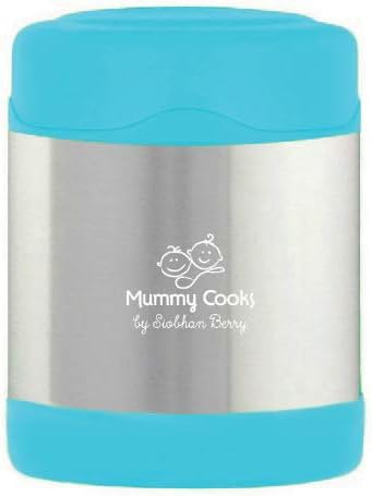 Mummy Cooks -  Frasco Isolado para Comida Infantil 300ml (Azul) - Adesivos Grátis