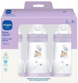 MAM Mamadeiras anticólicas Easy Start | Mamadeira autoesterilizante para leite materno | Tetinas MAM de fluxo médio tamanho 2, itens essenciais para recém-nascidos