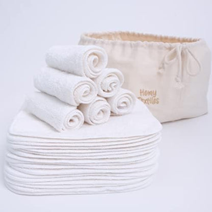 Pacote com 25 Toalhinhas de Bambu Reutilizáveis (Rosto e Bebê) – Toalhas de Flanela Macia de 20 cm x 20 cm com Bolsa Decorativa e Estilosa de 100% Algodão – Essenciais para Recém-Nascidos