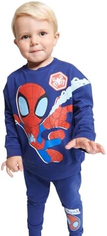 Conjunto de moletom infantil Marvel Homem-Aranha e Seus Incríveis Amigos – Moletom oficial azul-marinho e calça de moletom com punho, conjunto de moletom infantil rico em algodão, roupas do Homem-Aranha para crianças de 1 a 5 anos.