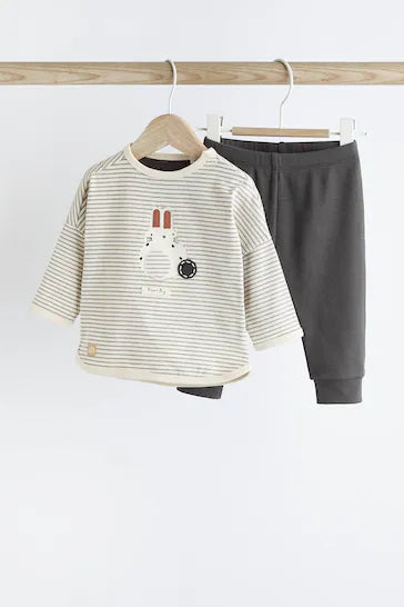 |BabyBoy| Conjunto Monocromático De Camiseta e Leggings Para Bebê Bunny de 2 peças (0 meses a 2 anos)