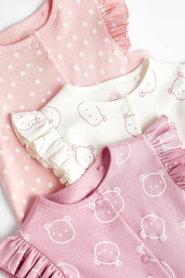 |BabyGirl| Pacote de 3 macacões para bebês - Urso rosa/branco (2 a 3 anos)