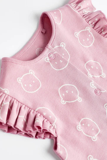 |BabyGirl| Pacote De 3 Macacões Para Bebê - Urso Rosa/Branco