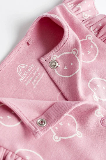 |BabyGirl| Pacote De 3 Macacões Para Bebê - Urso Rosa/Branco