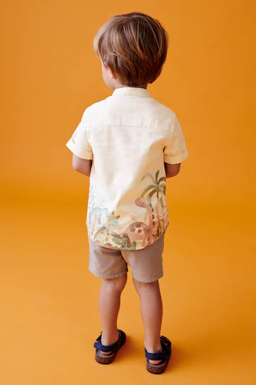 |Boy| Camisa Neutra Estampada De Manga Curta (3 meses a 7 anos)