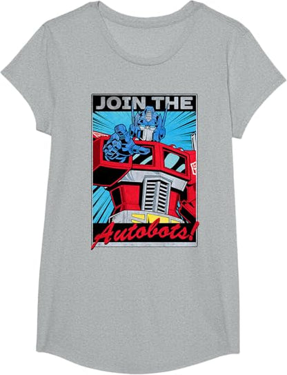 T-shirt com poster retro do Transformers Optimus Prime juntando-se aos Autobots