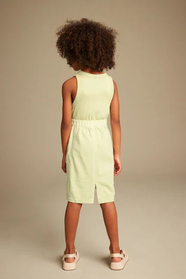 |BigGirl| Vestido Cargo Utility - Verde Limão Suave (3-16 anos)