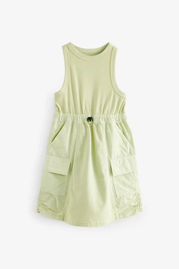 |BigGirl| Vestido Cargo Utility - Verde Limão Suave (3-16 anos)