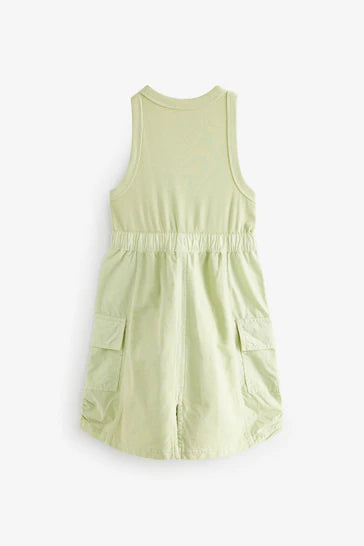 |BigGirl| Vestido Cargo Utility - Verde Limão Suave (3-16 anos)