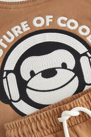 |Boy| Conjunto Letterman E Shorts - Macaco Castanho Castanho (3 meses - 7 anos)