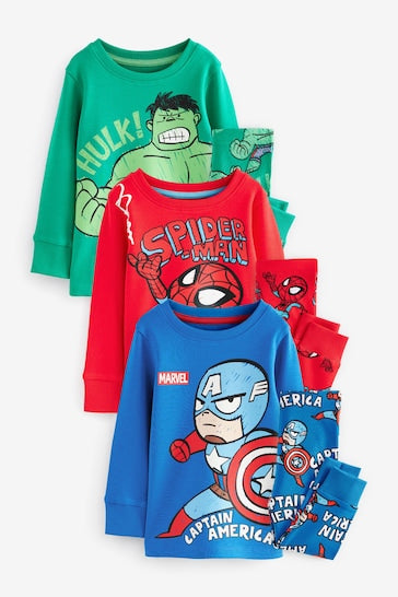 |Boy| Pacote De 3 Pijamas Snuggle Marvel Vermelho/Verde/Azul (9 meses a 8 anos)
