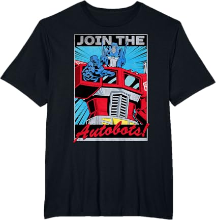 T-shirt com poster retro do Transformers Optimus Prime juntando-se aos Autobots