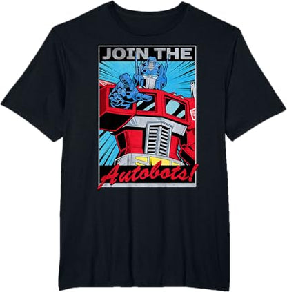 T-shirt com poster retro do Transformers Optimus Prime juntando-se aos Autobots