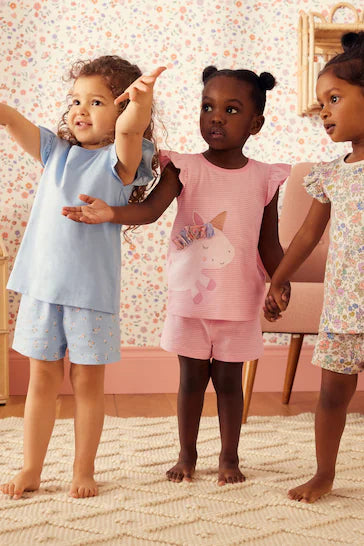 |BigGirl| Pacote De 3 Pijamas Curtos - Unicórnio Rosa/Azul (9 meses a 10 anos)