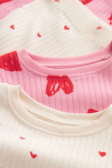 |BigGirl| Pacote de 2 pijamas de coração rosa/vermelho/creme (9 meses a 12 anos)