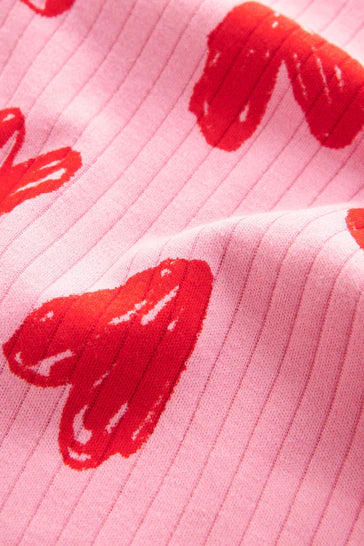 |BigGirl| Pacote de 2 pijamas de coração rosa/vermelho/creme (9 meses a 12 anos)