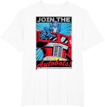 T-shirt com poster retro do Transformers Optimus Prime juntando-se aos Autobots