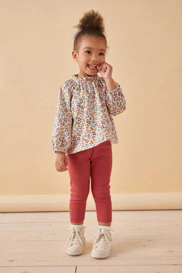 |Girl| Conjunto Blusa E Leggings - Floral Laranja (3 meses a 7 anos)